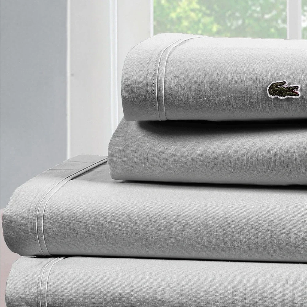 Lacoste Solid‎ 100% Cotton 4-Pc Full Sheet Set-Color: Sleet (Gray)